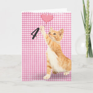 Tarjeta gato atigrado de cumpleaños número 4