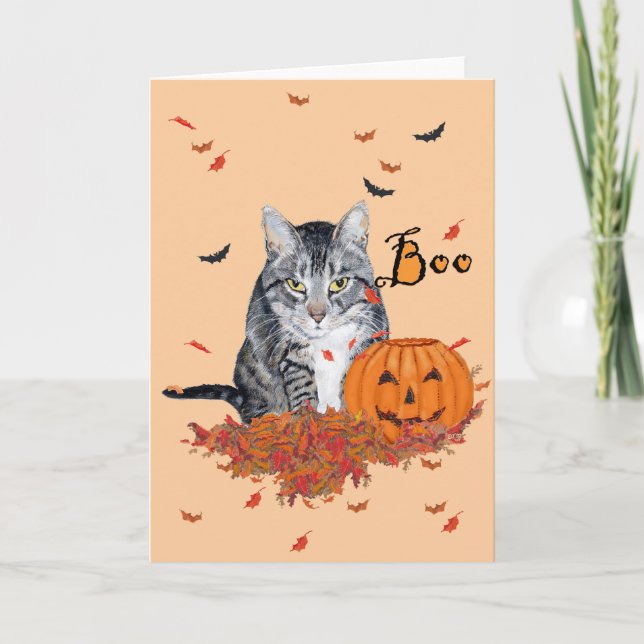 Tarjeta Gato atigrado de Halloween (Anverso)