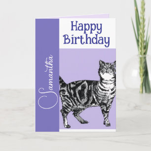 Tarjeta Gato Atigrado Gatos Morado Mascotas Chicas Nombre