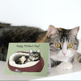 Tarjeta Gato atigrado lindo verde día de la madre