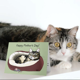 Tarjeta Gato atigrado lindo verde día de la madre