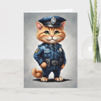 Gato atigrado naranja lindo en uniforme de policía