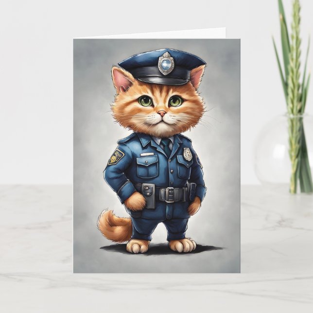 Tarjeta Gato atigrado naranja lindo en uniforme de policía (Anverso)