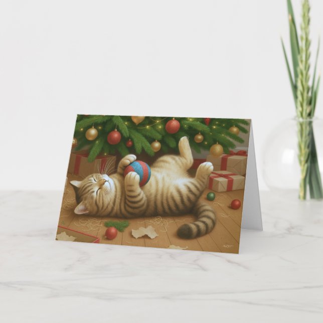 Tarjeta Gato atigrado Navidad Destello (Anverso)