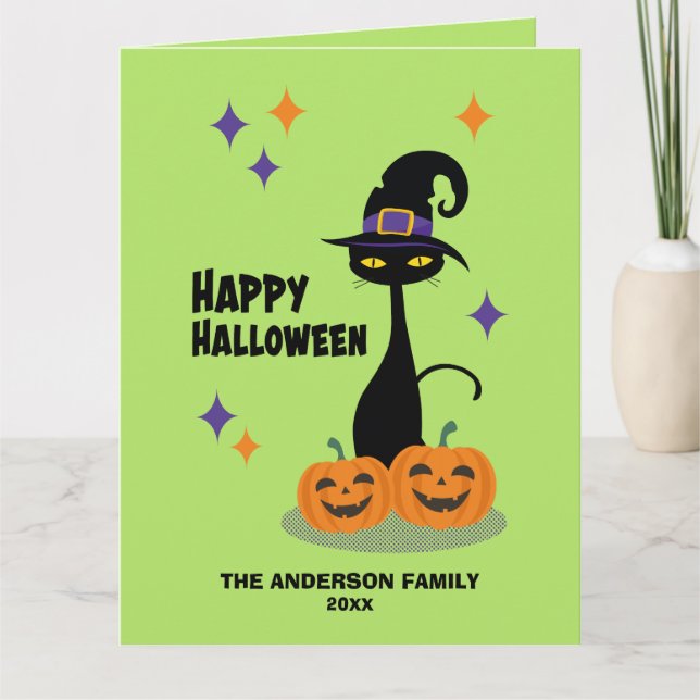 Tarjeta Gato atómico de Halloween de mediados del siglo (Anverso)