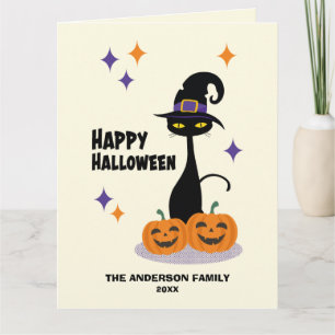 Tarjeta Gato atómico de Halloween de mediados del siglo