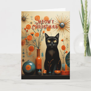 Tarjeta Gato Atómico Retro Sputnik Naranja Negro Turquesa