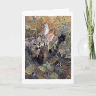 Tarjeta Gato atrapando un pájaro, Bruno Liljefors
