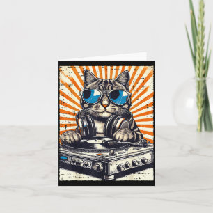 Tarjeta Gato Auricular Dj Tornamesa Música Vintage Edm Hom