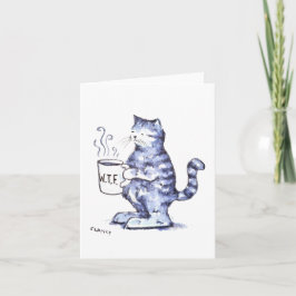 Tarjeta Gato azul con taza WTF