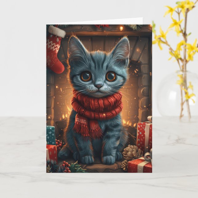Tarjeta Gato azul oriental con chimenea de regalo para Nav (flor amarilla)