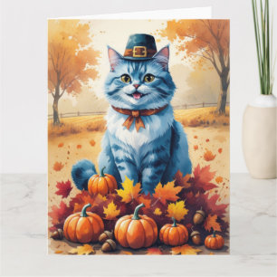 Tarjeta Gato Azul Oriental En Otoño Deja El Día De Gracias