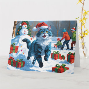 Tarjeta Gato Azul Oriental Sentado en Sombrero de Navidad 