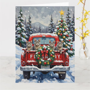 Tarjeta Gato Azul Ruso Camión Rojo Navidad Fiesta