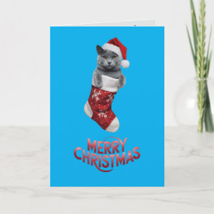 Tarjeta Gato azul ruso lindo de Navidad 