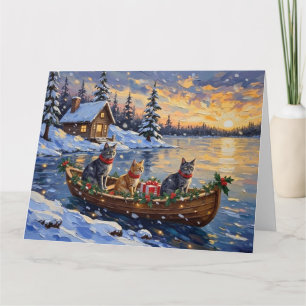 Tarjeta Gato Azul Ruso Navidad Barco Fiesta