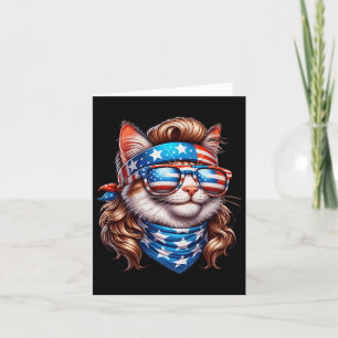 Tarjeta Gato bandera americana patriótica divertida mullet