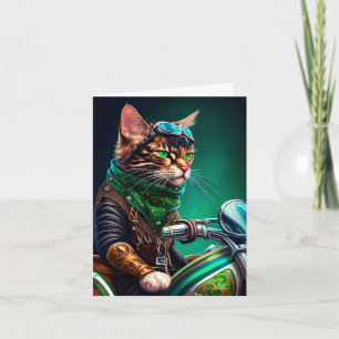 Tarjeta Gato Bengal conduciendo bicicleta Día de San Patri
