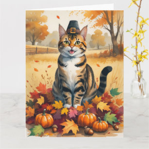 Tarjeta Gato Bengal en Arte de Acción de Gracias de Hojas