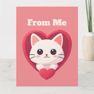 Tarjeta Gato Blanco Adorable con Corazón Diseño de Amor Ga