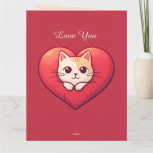 Tarjeta Gato Blanco Adorable con Corazón Diseño de Amor Ga