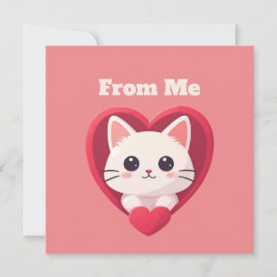 Tarjeta Gato Blanco Adorable con Corazón Diseño de Amor Ga