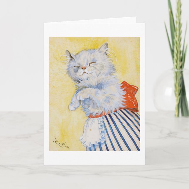 Tarjeta Gato blanco con Apron, Louis Wain (Anverso)