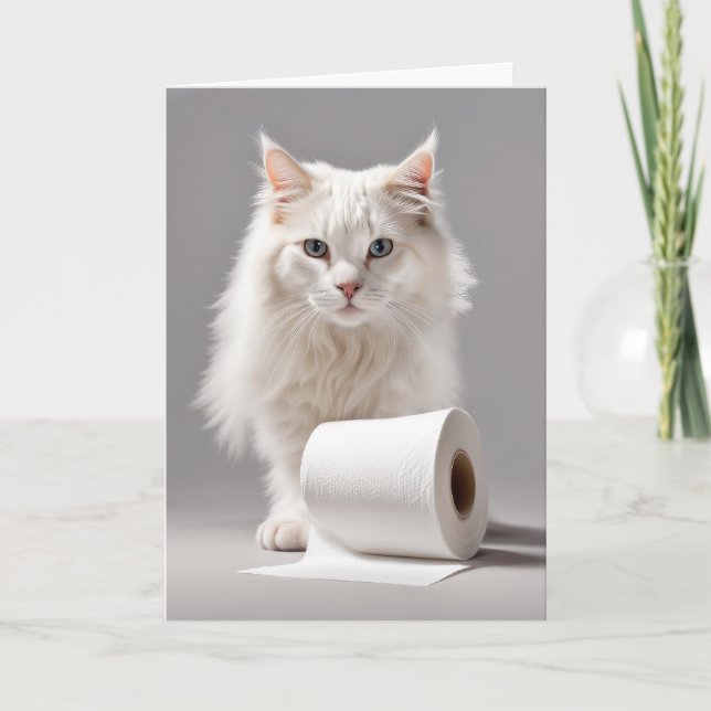 Tarjeta Gato blanco con papel higiénico (Anverso)