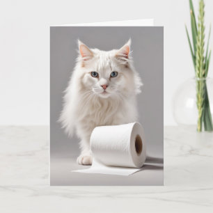 Tarjeta Gato blanco con papel higiénico