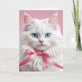 Tarjeta Gato blanco de cumpleaños con arco