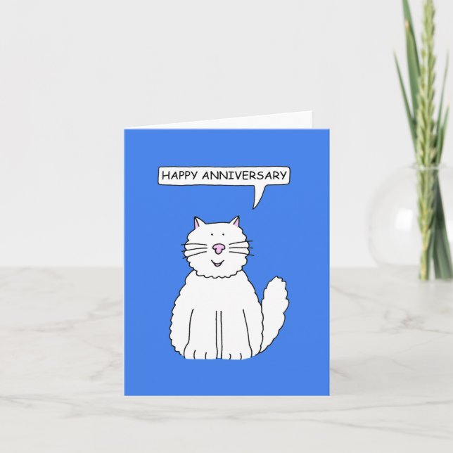 Tarjeta Gato blanco de feliz aniversario (Anverso)