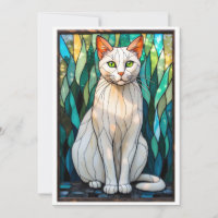 Gato blanco de ojos verdes al estilo de vitral