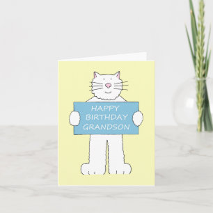 Tarjeta Gato blanco del nieto de cumpleaños feliz