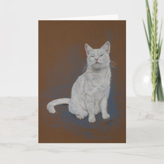 Tarjeta gato, blanco, feliz cumpleaños, bella arte (Anverso)