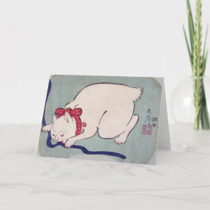 Tarjeta Gato blanco jugando con una cuerda, Hiroshige