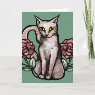 Tarjeta Gato blanco Rosa de cosmética Rosa arte de gatitos