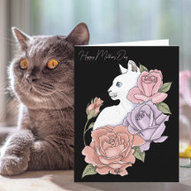 Gato Blanco Rosas Pastel Rosa Día de la Madre Negr