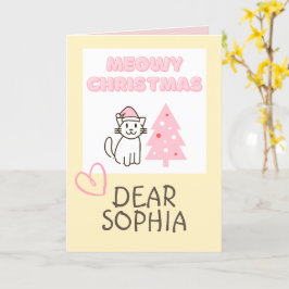Tarjeta Gato Bonito con Sombrero de Santa y Árbol Meowy Na