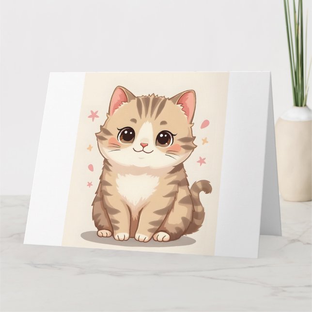 Tarjeta Gato brillante: Kawaii dulce arte gatito para cual (Anverso)