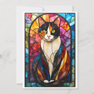 Tarjeta Gato Calico Encantador Estilo Vidrio Emplomado