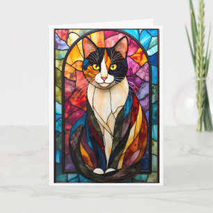 Tarjeta Gato Calico Encantador Estilo Vidrio Emplomado