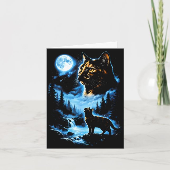 Tarjeta Gato caparazón de tortuga luna llena bosque místic (Anverso)