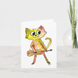 Tarjeta Gato caprichoso y caprichoso tocando guitarra
