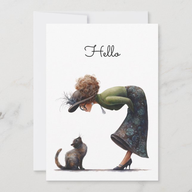 Tarjeta Gato caprichoso y Lady Hello Flat (Anverso)