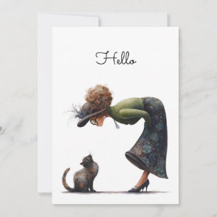 Tarjeta Gato caprichoso y Lady Hello Flat