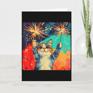Tarjeta Gato Celebrando Lindo Para Amantes Del Año Nuevo F