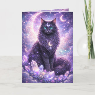 Tarjeta Gato Celestial Místico Luna Galaxia Fantasía Mágic