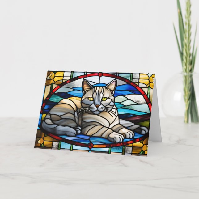 Tarjeta Gato Chartreux Lindo Vidrio Teñido (Anverso)