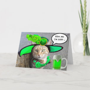 TARJETA GATO CHIC DEL DÍA DE SAN PATRICK, ROSAS VERDES, CE