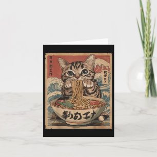 Tarjeta Gato comiendo fideos de Ramen Kawaii Anime Manga J